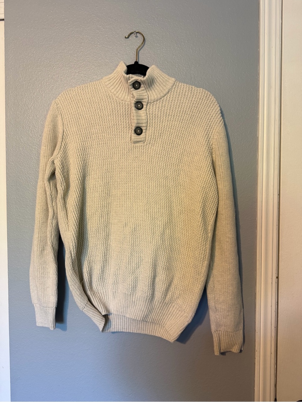 American Rag Men's Cream Button-Front Mock Neck Sweater